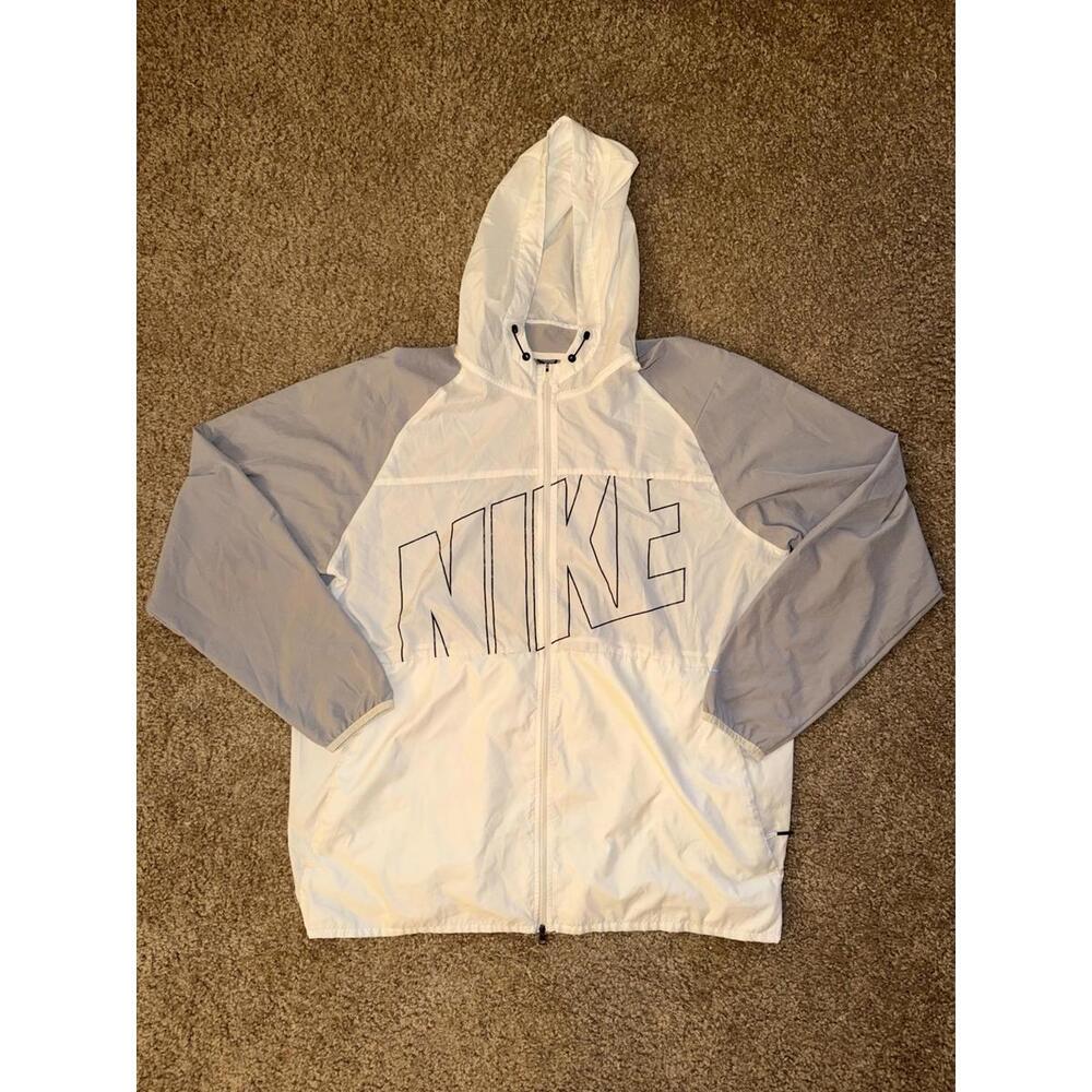 Nike Golf Hyperadapt Windbreaker Jacket Mens XL White Gray Ripstop Hooded Shell